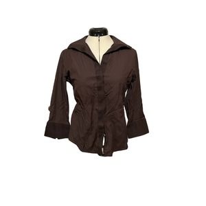 Talbots Petites Womens Brown Shirt Size 6P Fitted 3/4 Sleeves